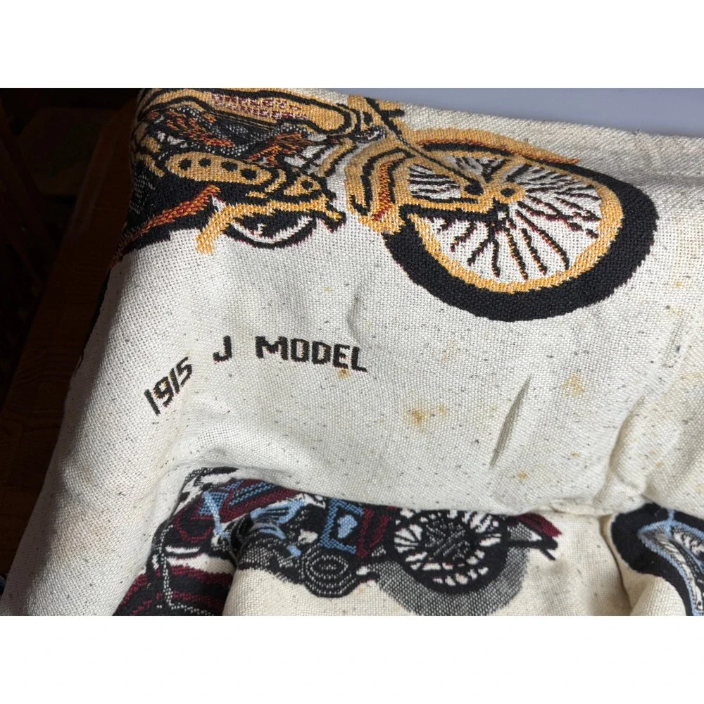 Vintage Harley-Davidson Woven Tapestry Throw Blanket-Motorcycle History Fringe